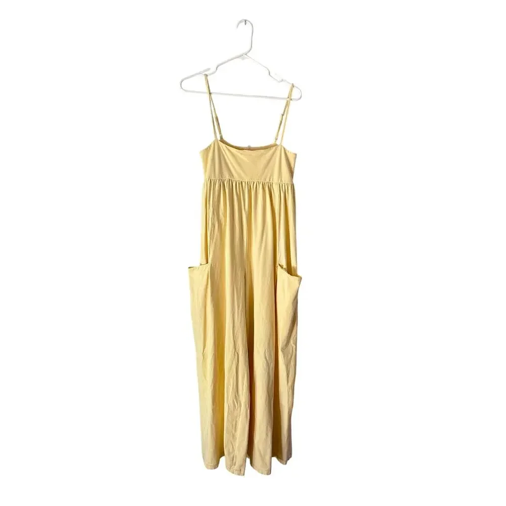 Free People Movement Hot shot strappy onesie Yellow Wide Leg Jumpsuit Romper - Picture 6 of 7